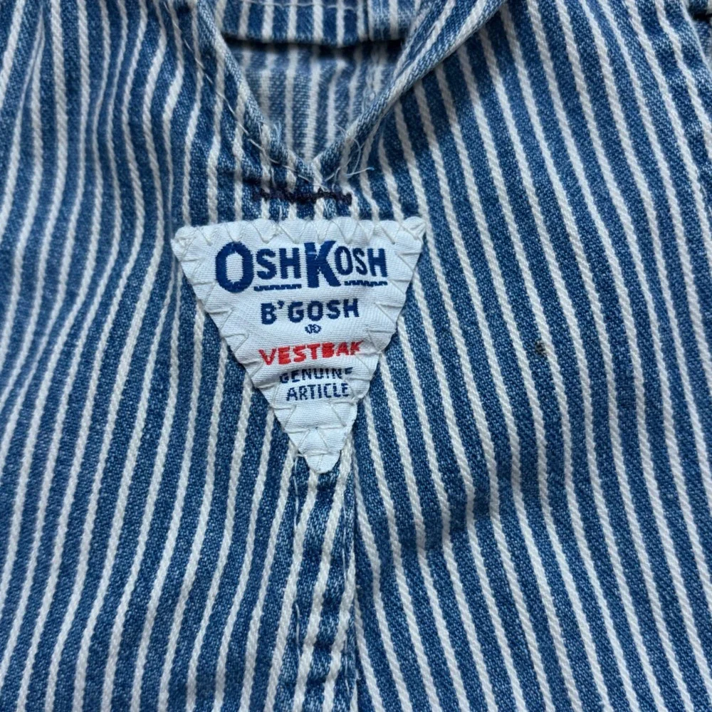 Vintage OshKosh Bgosh Kids 4T Stripe Denim Vestbak Overalls Blue White USA